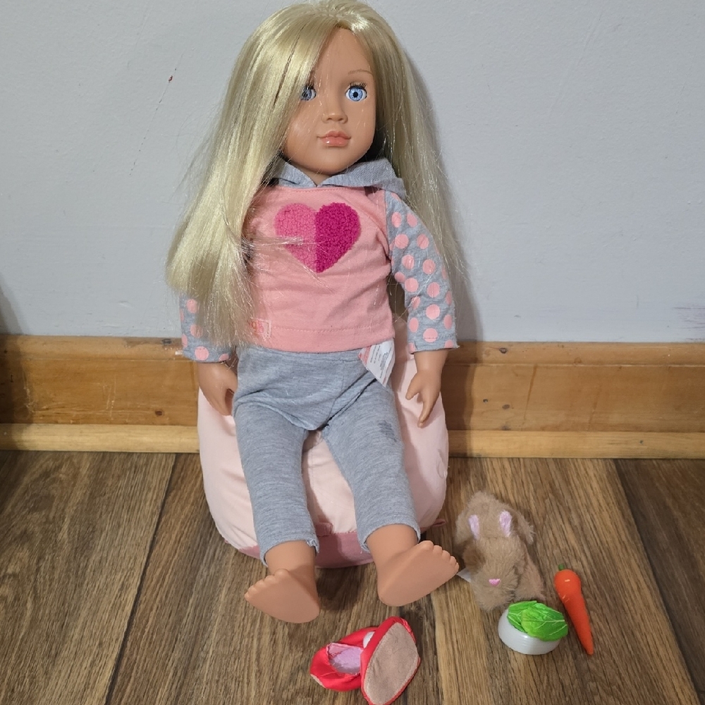 Our Generation 18in Blonde Doll with Pet Bunny and Bean Bag